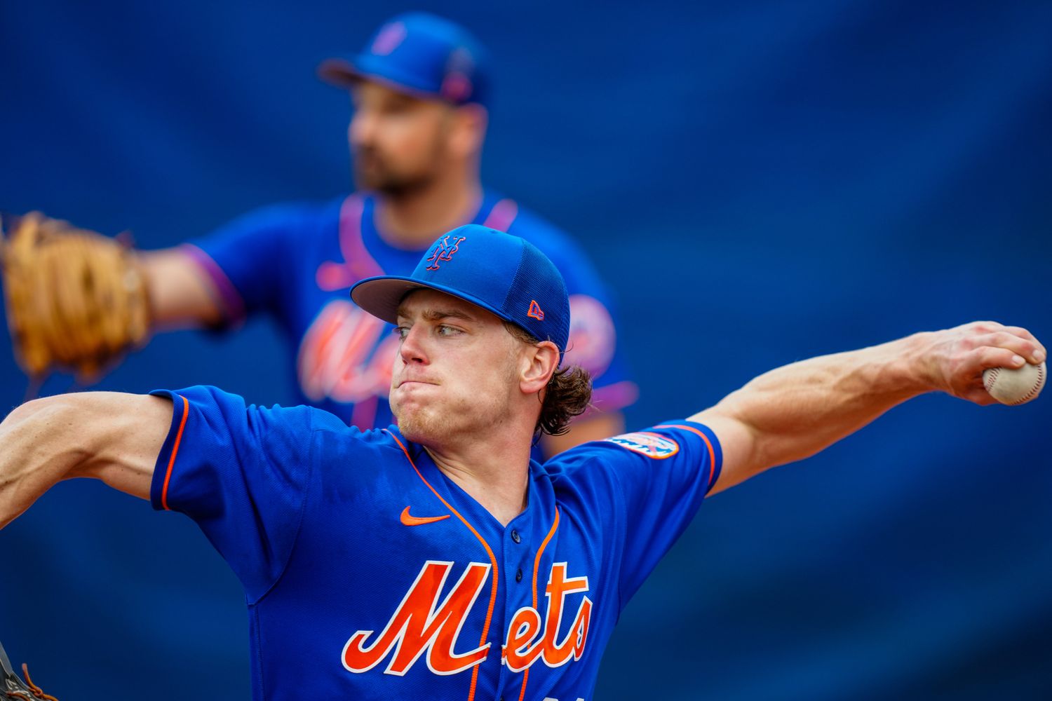 Feb 16, 2023; Port St. Lucie, FL, USA; New York Mets pitcher Josh Walker (91) pitches during spring training workouts.